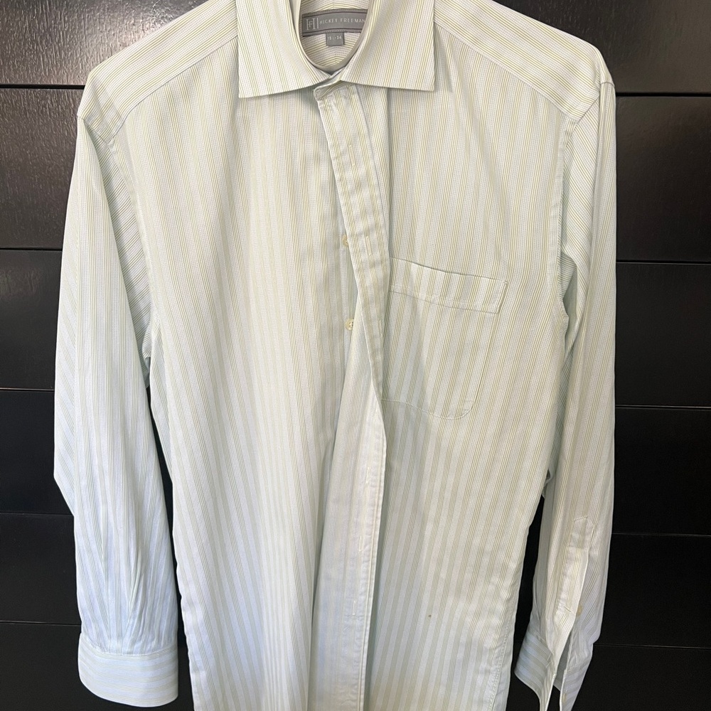 Hickey Freeman Light Green Striped Dress Shirt
